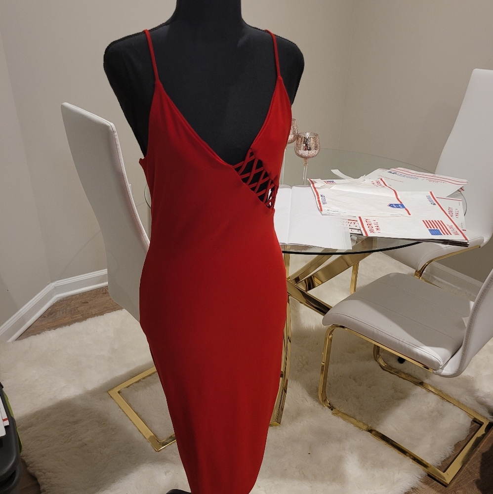 Red Spaghetti Strip Midi